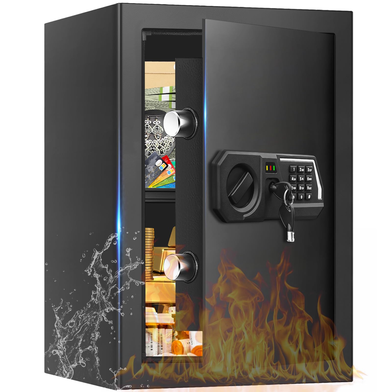 Photo 1 of 3.4 Cub Large Safes for Home Use, Digital Home Safe Box Fireproof Waterproof with Programmable Keypad, Spare Keys and Removable Shelf, Anti-Theft Fire Proof Safe for Document Money Valuables