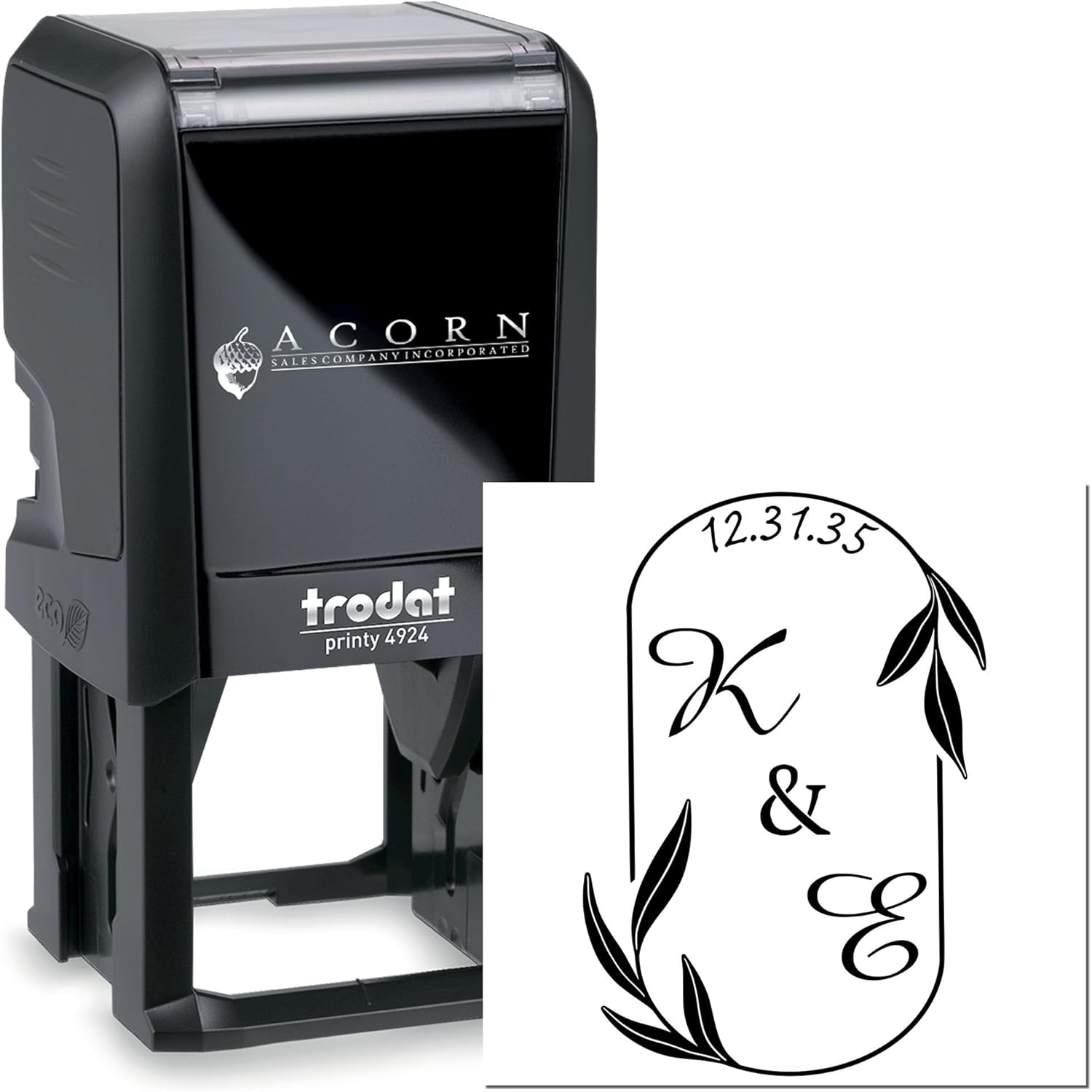 Custom Couple's Name Stamp & Script Monogram Stamper - Elegant Wedding Invitation Personalized Self-Inking Monogram Seal for Cards, Envelopes & Stationery - 1-5/8" Square Design