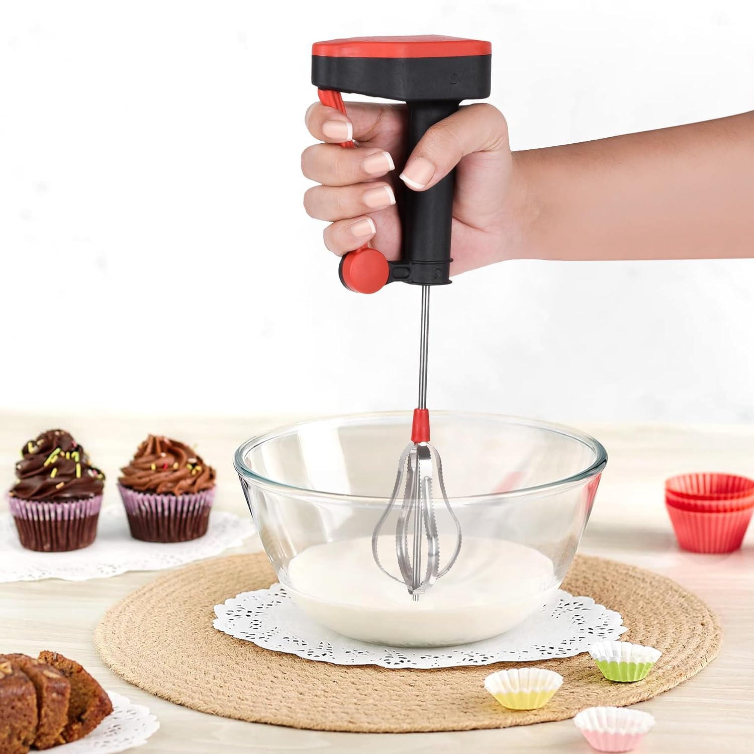 Power-Free Hand Blender and Beater in Kitchen Appliances with High Speed Operation (Egg and Cream; Milkshake; Soup; Lassi; Butter Milk Maker) Blue-image-16