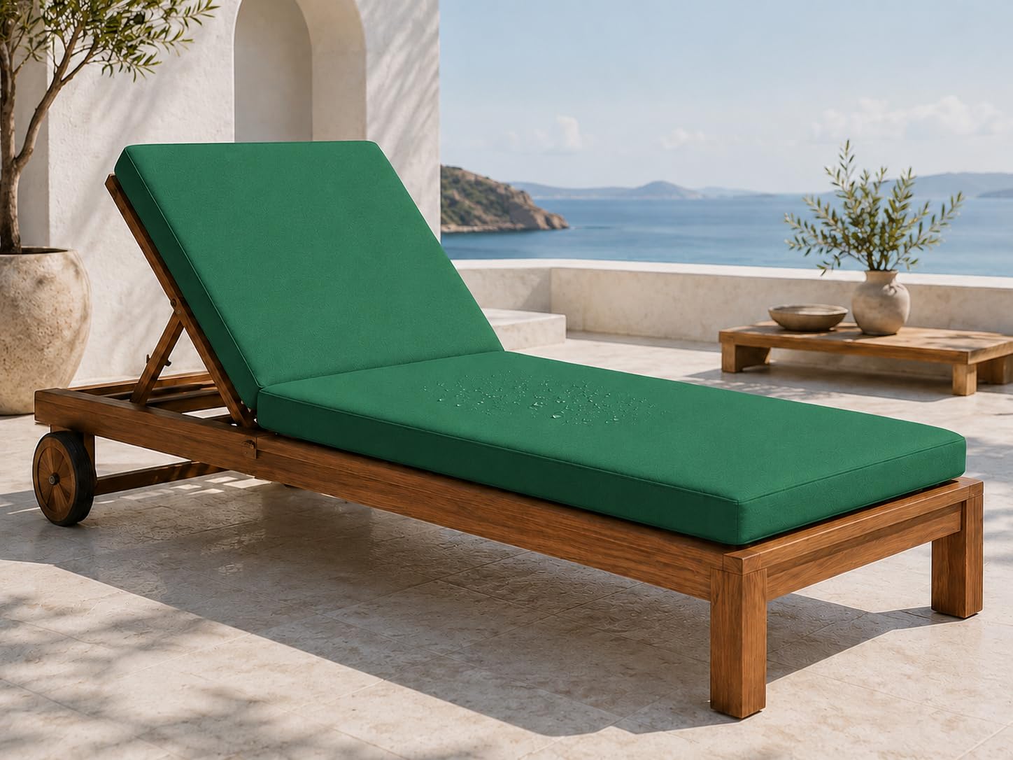 L S U Sun Lounger Cushion Waterproof Recliner Pad Removable Cover Zipper Outdoor Garden Deck Bed (Green) — image 1