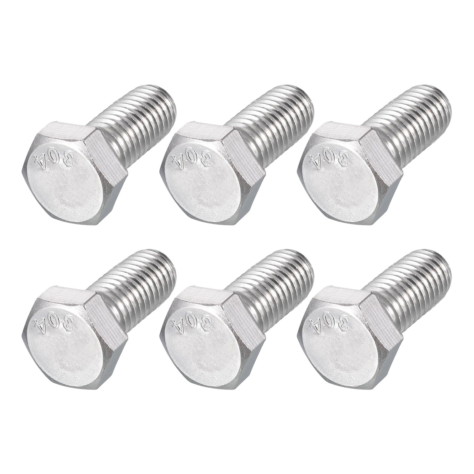 METALLIXITY Hex Head Bolts (1/2-13 x 1") 6Pcs, 304 Stainless Steel 18-8, Fully Threaded, External Hex Drive, Plain Finish