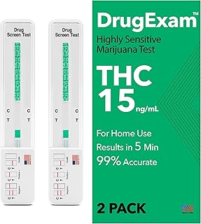 2 Pack - DrugExam Made in USA Most Sensitive Marijuana THC 15 ng/mL Single Panel Drug Test Kit - Marijuana Drug Test with 15 ng/mL Cutoff Level for Detecting Any Form of THC (2)