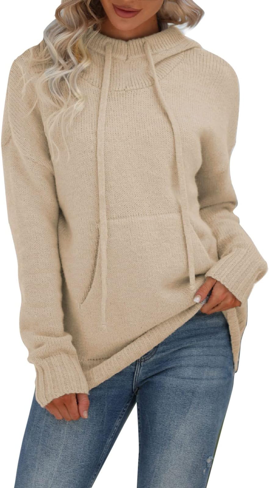 genericWomen's Autumn And Winter New Solid Color Pocket High Neck Knit Loose Casual Sweater Zip Sweatshirt