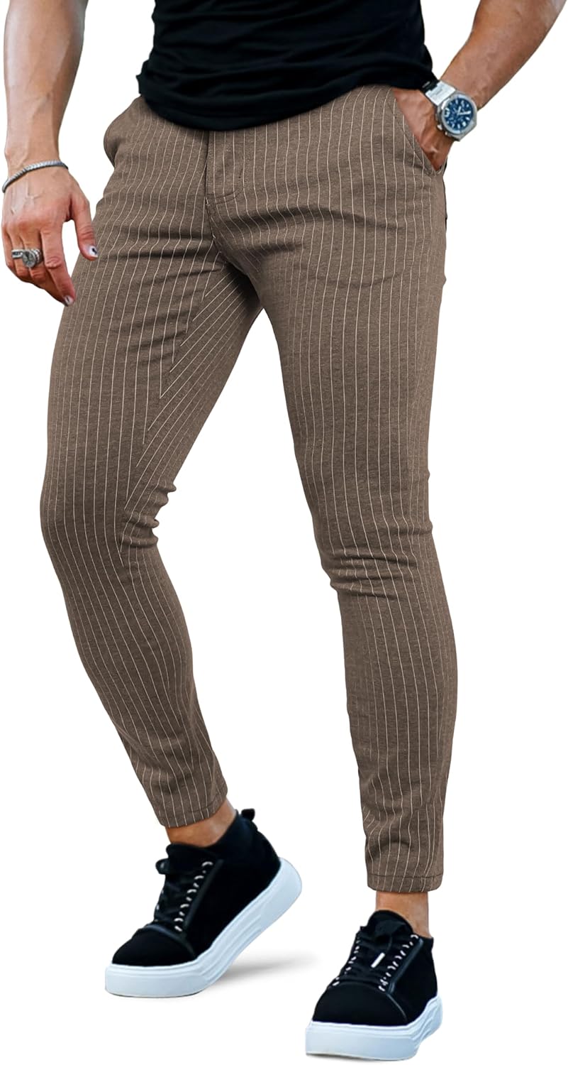 GINGTTO Mens Chino Pants Slim Fit Stretch Pinstripe Pants Men Dress