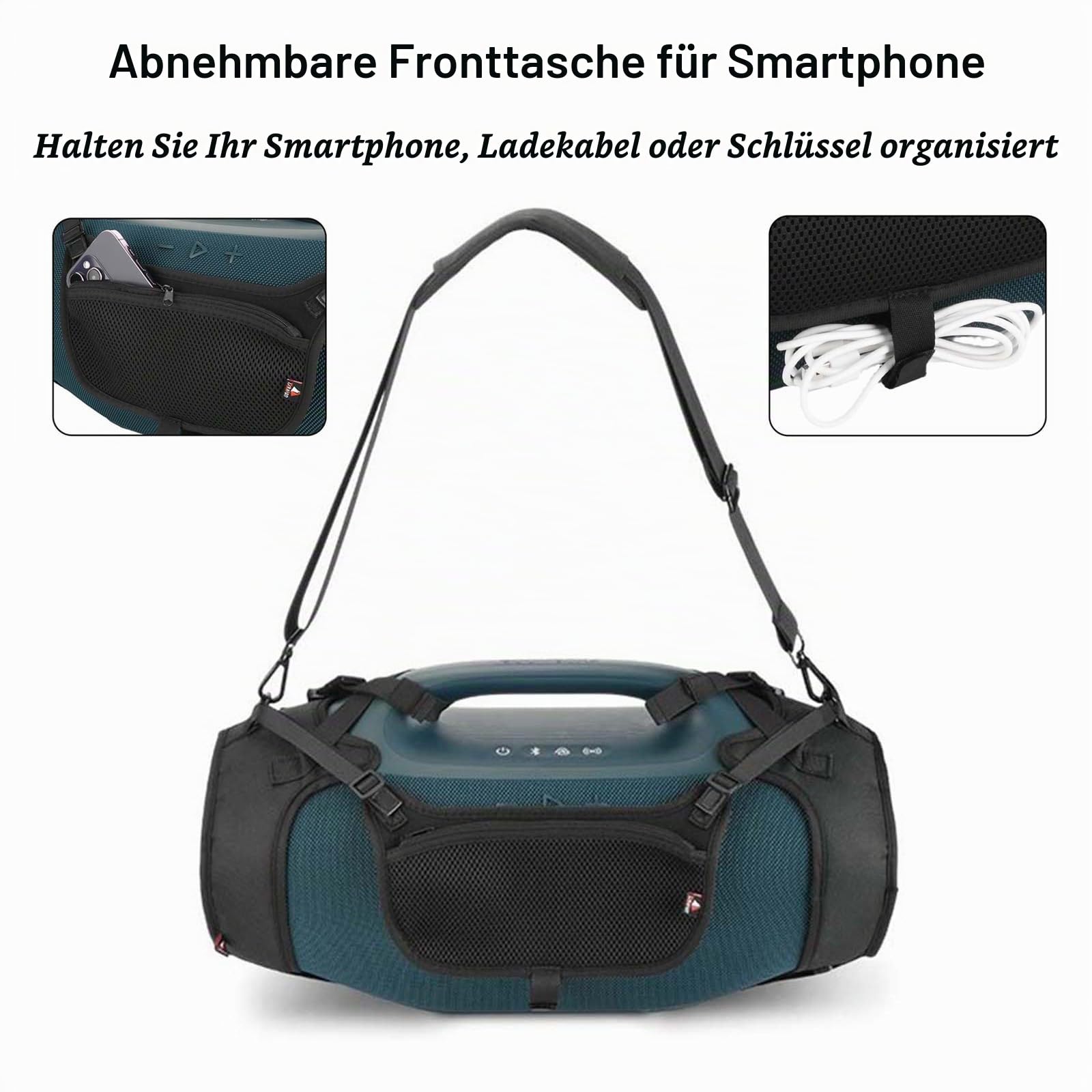 Tragbare Schutzhülle kompatibel mit JBL Boombox 4, Netz-Nylon-Abdeckung, Schultergurt, Schlinge mit Front-Pounch, Outdoor-Lautsprecher-Zubehör