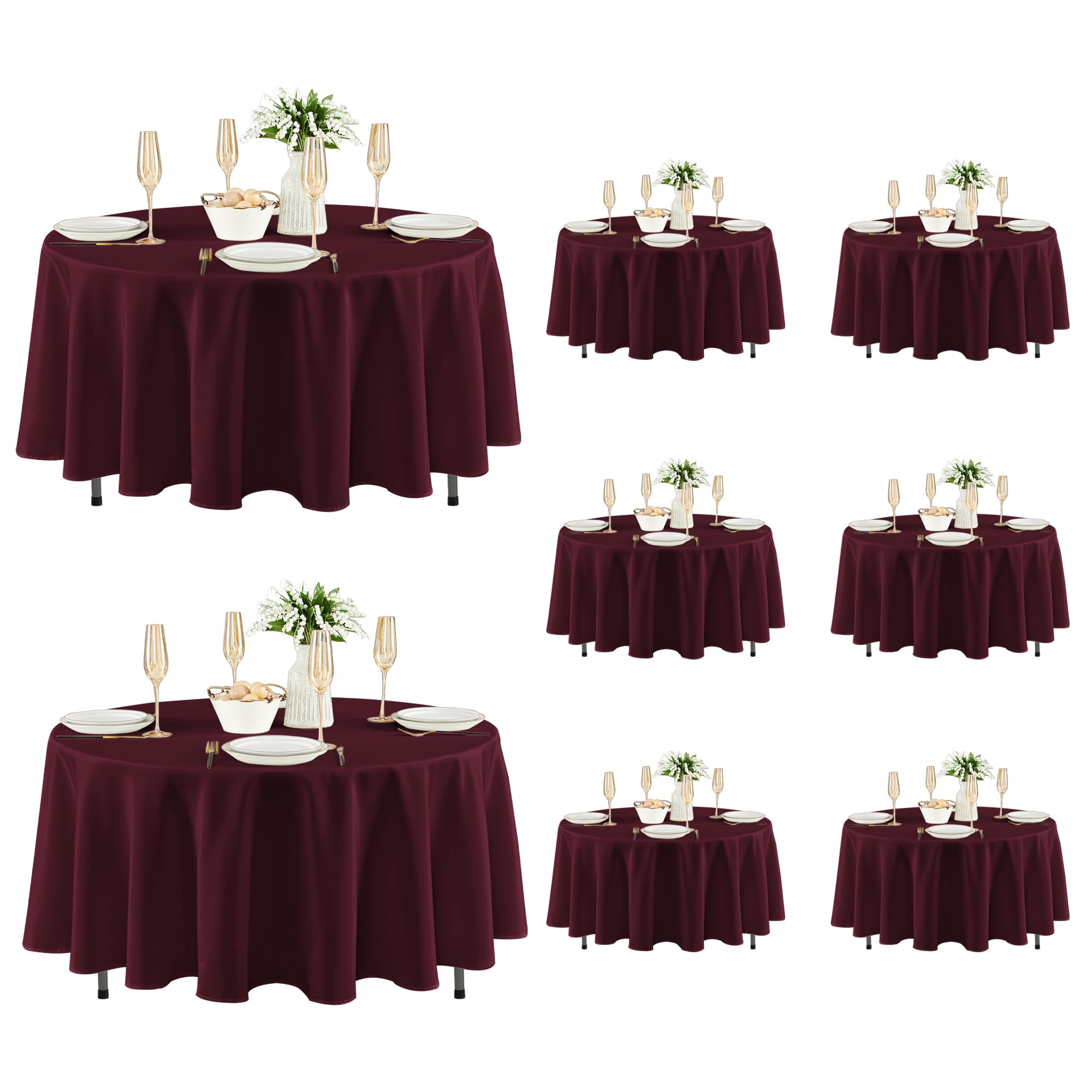 Fitable 8 Pack Burgundy Tablecloths 84 Inch Round for 36"-60" Tables