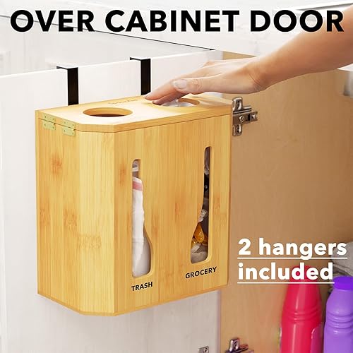 Miniatura 5 de SpaceAid Soporte para bolsas de comestibles y dispensador de bolsas de basura, organizador de rollos de bambú 2 en 1 para bolsas de plástico,