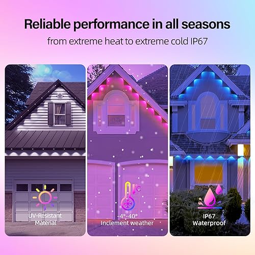 Miniatura 5 de Luces RGB permanentes para exteriores con impermeabilidad IP67, luces inteligentes para exteriores, control remoto, luces de alero con aplicación,