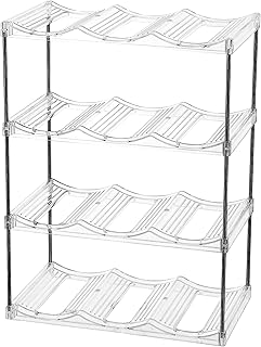 IEEK 4 Tier Stackable Wine and Water Bottle Holder Free-Standing Fridge Wine Bottle Organizers Clear Plastic Water Bottle Holder for Cabinet,Refrigerator,Pantry,Kitchen Countertops,Holds 12 Bottles