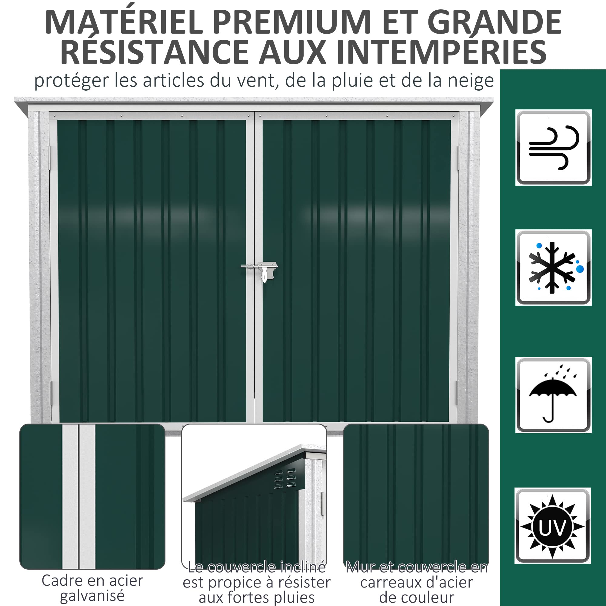 Outsunny Abri Cache Poubelle Double avec Deux Portes et Ouverture Dessus en Acier galvanisé - 178,5 x 104,5 x 128,5/113 cm Vert