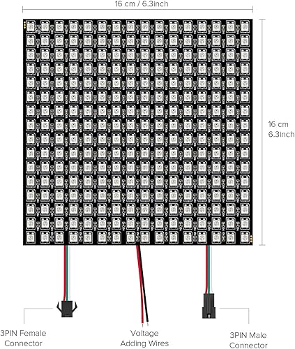 Miniatura 6 de SEZO Matriz LED WS2812B RGB 5050SMD Panel de pantalla LED direccionable individualmente 16x16 256 píxeles digital flexible para Arduino Imagen