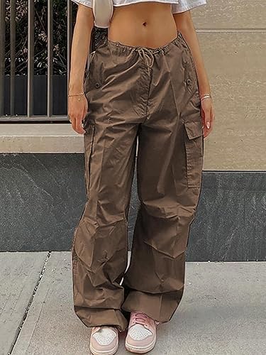 Miniatura 2 de Xineicy Pantalones de paracaídas para mujer, con cordón, holgados, cargo Y2K, pantalones deportivos de tiro bajo