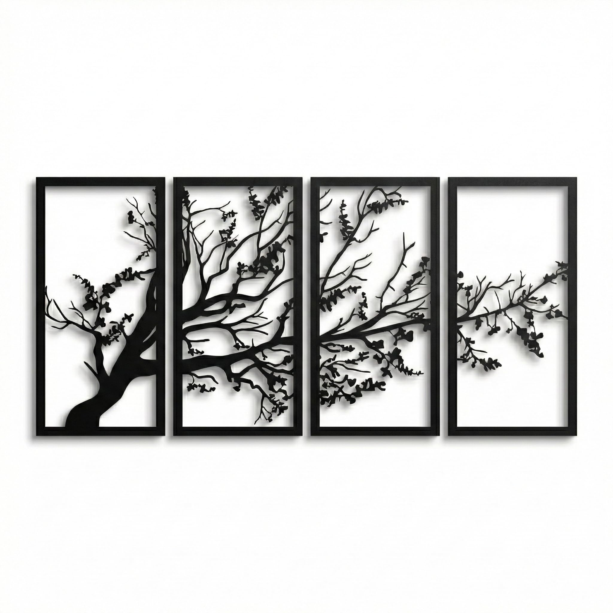 DEKADRON Metal Duvar Sanatı, Hayat Ağacı 4 Panel, Metal Ağaç Duvar Sanatı, Ağaç Tabelası, Metal Duvar Dekoru, İç Dekorasyon, Ev Hediyesi, 4 Adet Duvar Askısı (40" G x 20" Y / 100x50 cm)