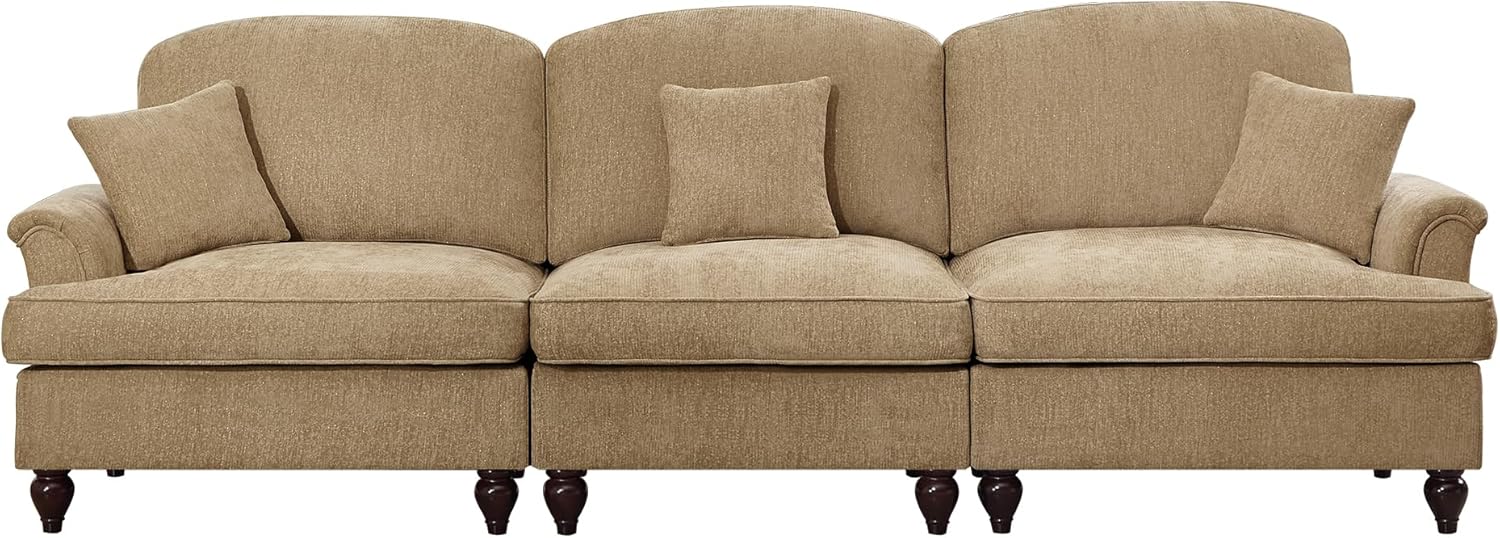 Elegant Medieval Sofa with Flared armrests and Detachable Ruffled Pleated Skirt and Spindle Legs, Comfortable Living Room Combination 2/3/4 Person 4colors (Coffee, 3 Seat)