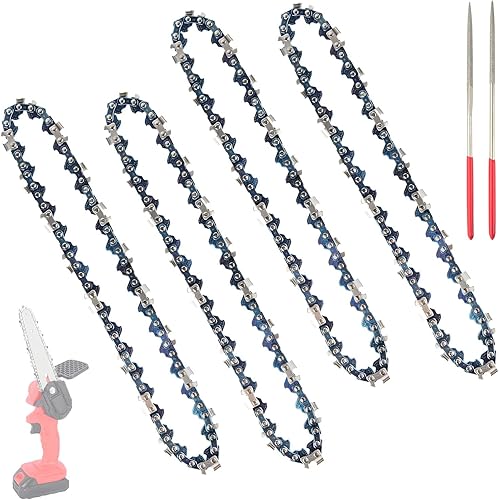 Mini cadena de repuesto para motosierra eléctrica inalámbrica de 6 pulgadas, 37 eslabones de transmisión, hoja de sierra de cadena (4 cadenas,