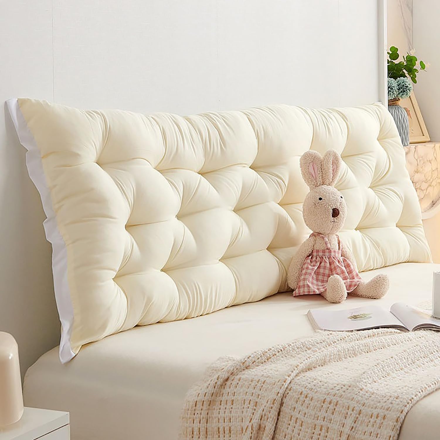 KCCRHIN Headboard Pillow for Bed Headboard Resting Reading Pillow Soft Headboard Cushion Bed Bolster Pillow Bedroom Tatami Decorative Cushion Large Rectangular Pillow,Beige,90 * 50cm
