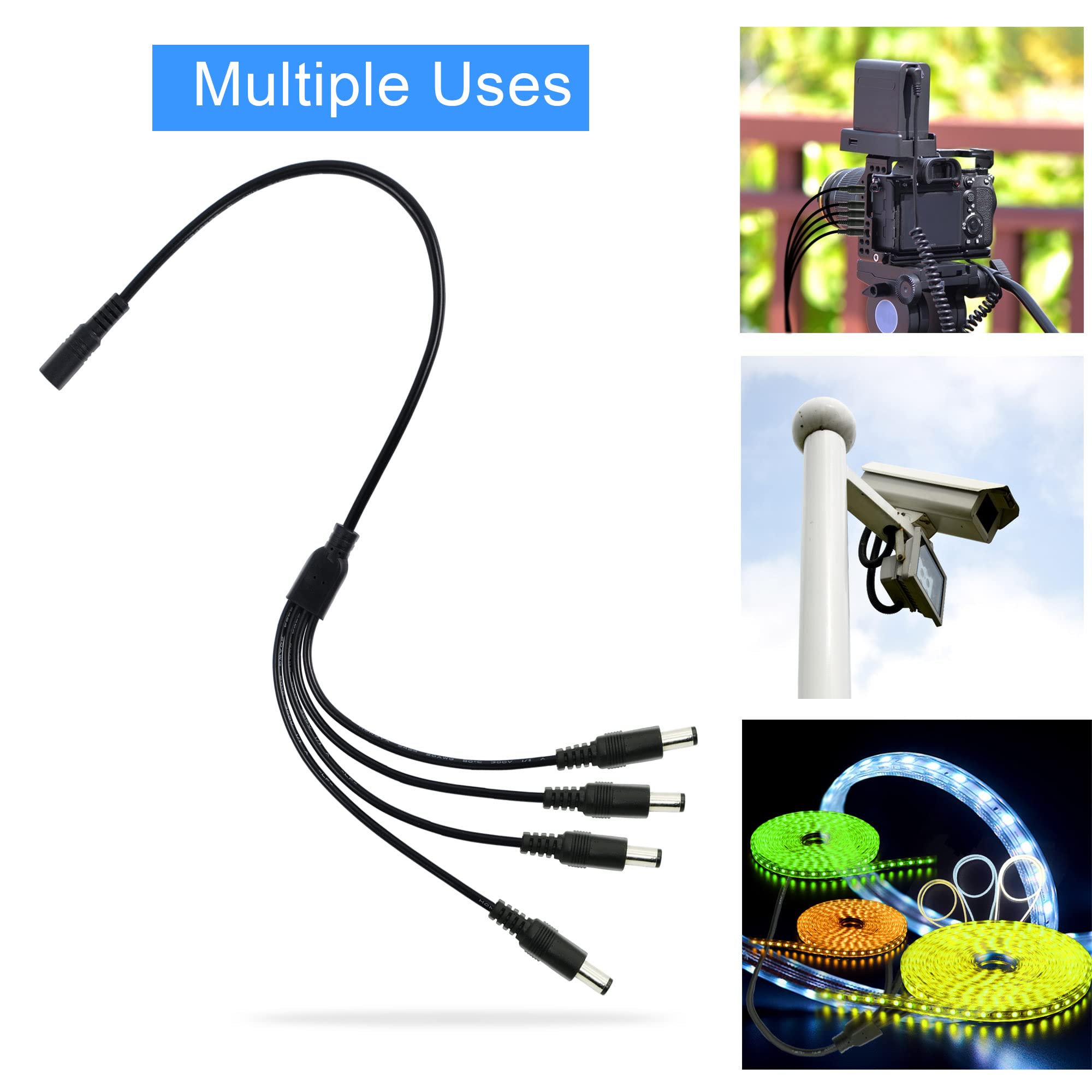 GINTOOYUN Cavo splitter DC 1 femmina a 4 connettori 5,5 mm x 2,1 mm GINTOOYUN Cavo splitter DC 1 femmina a 4 connettori 5,5 mm x 2,1 mm