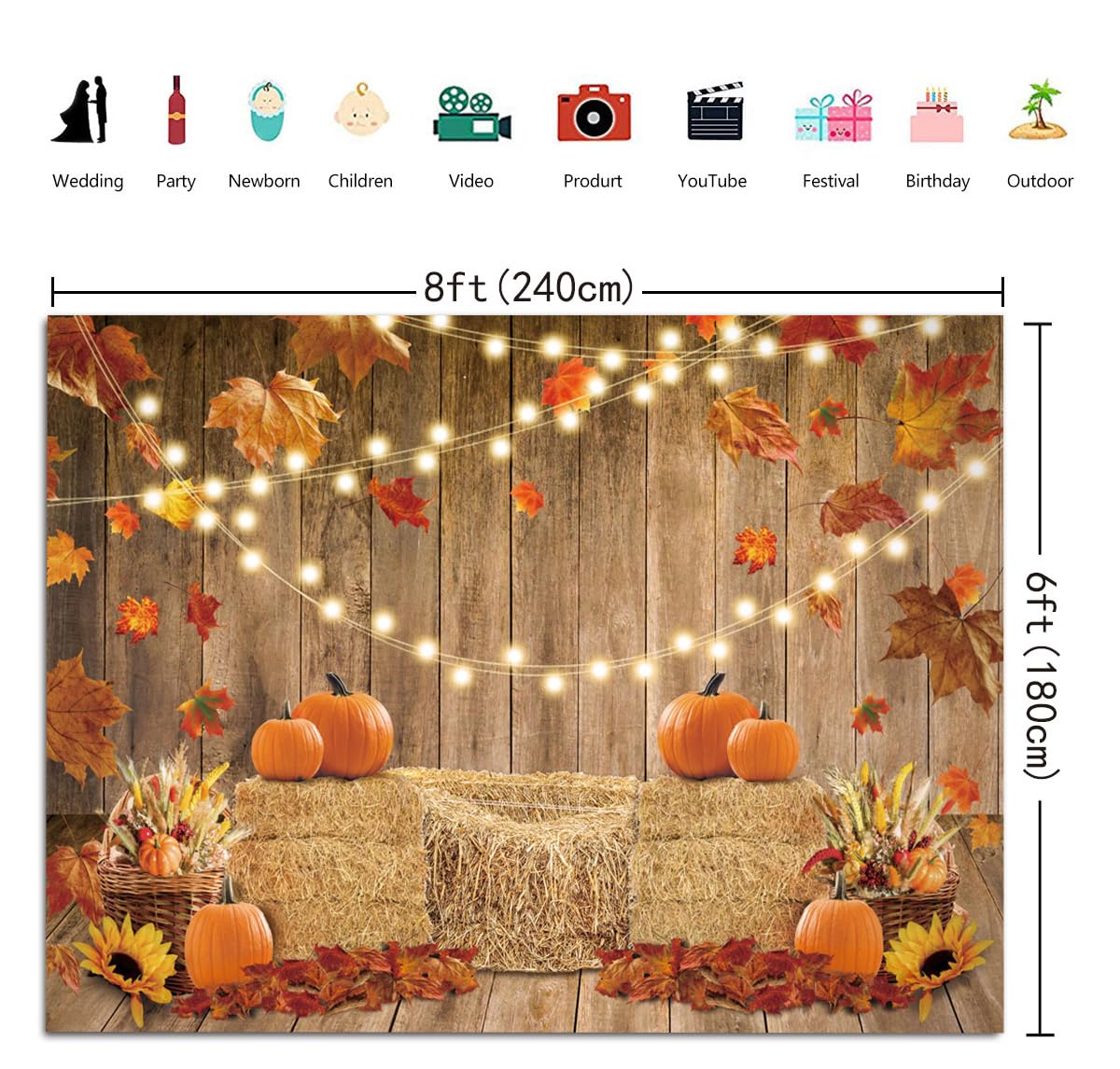 Thanksgiving-Hintergrund 3x2,5 M – Fotohintergrund Für Partys, Mit Herbstmotiven (Kürbisse, Blätter), Vinyl, Lichtabsorbierend