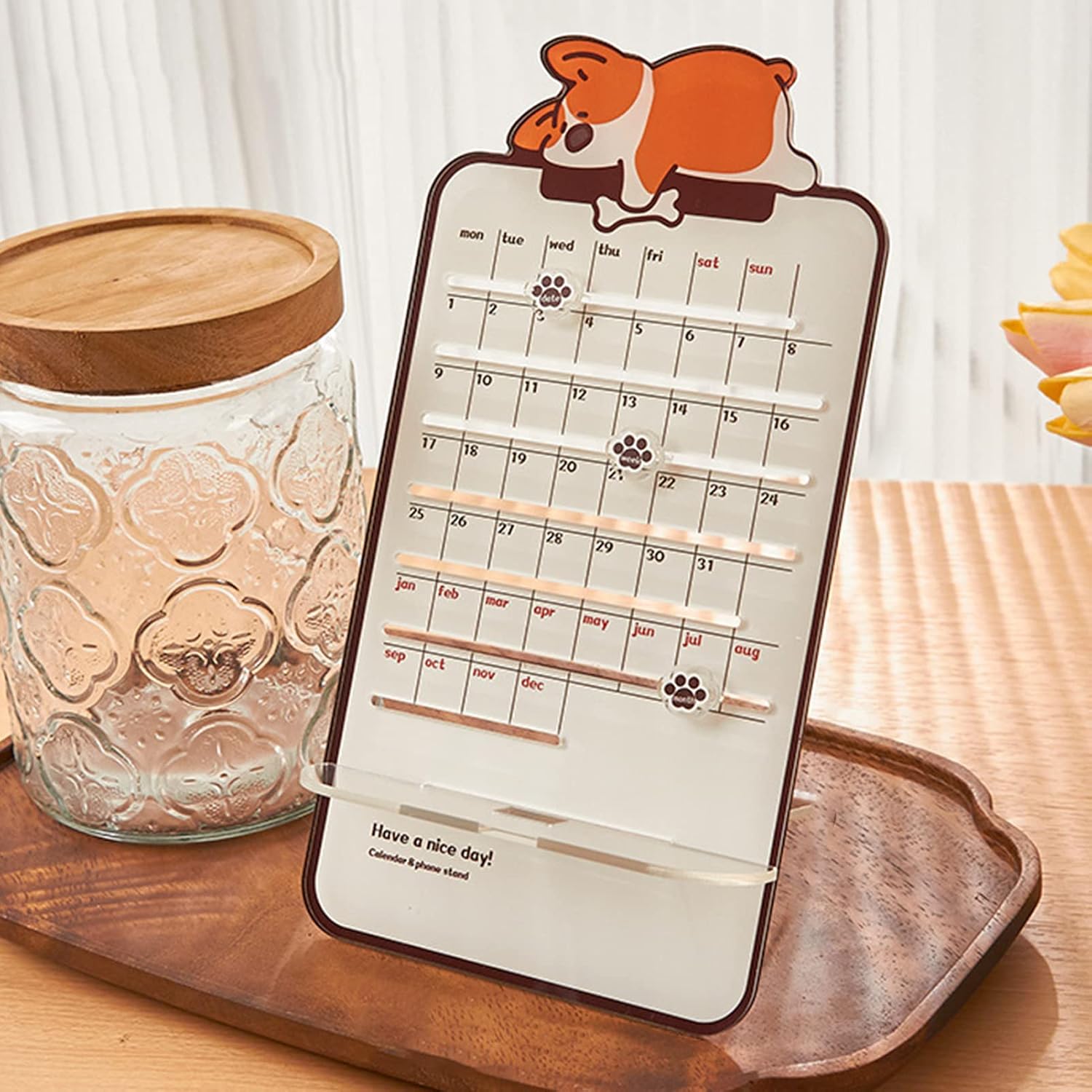 Acrylic Desk Calendar Perpetual Date Planner with Phone Holder