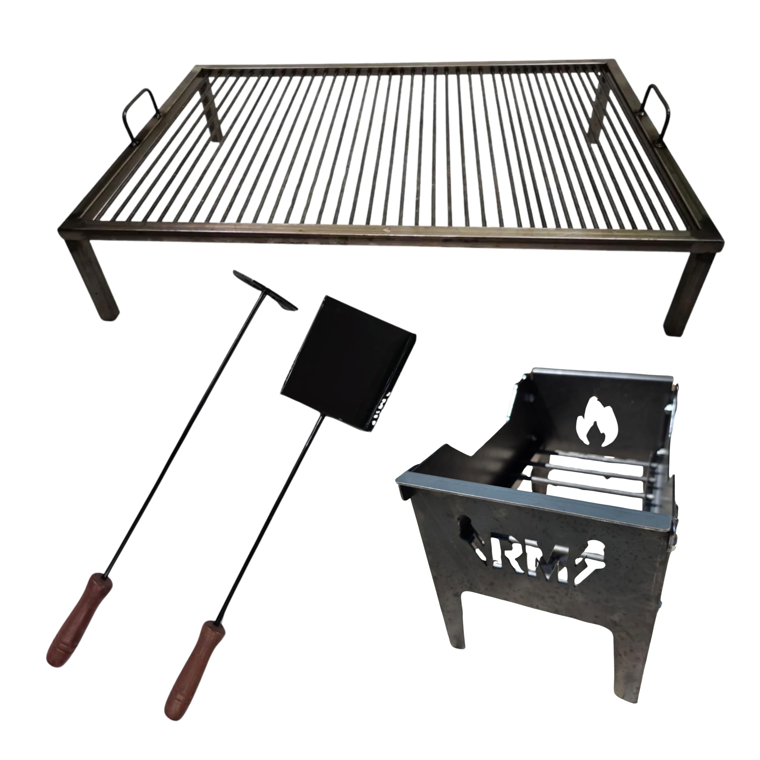Griglia argentina di lusso, in ferro, per barbecue Parrilla Asado, Sor Pampa, cod 14 + braciere staccabile + attrezzi per il fuoco, dimensioni 81,3 x 50,8 cm
