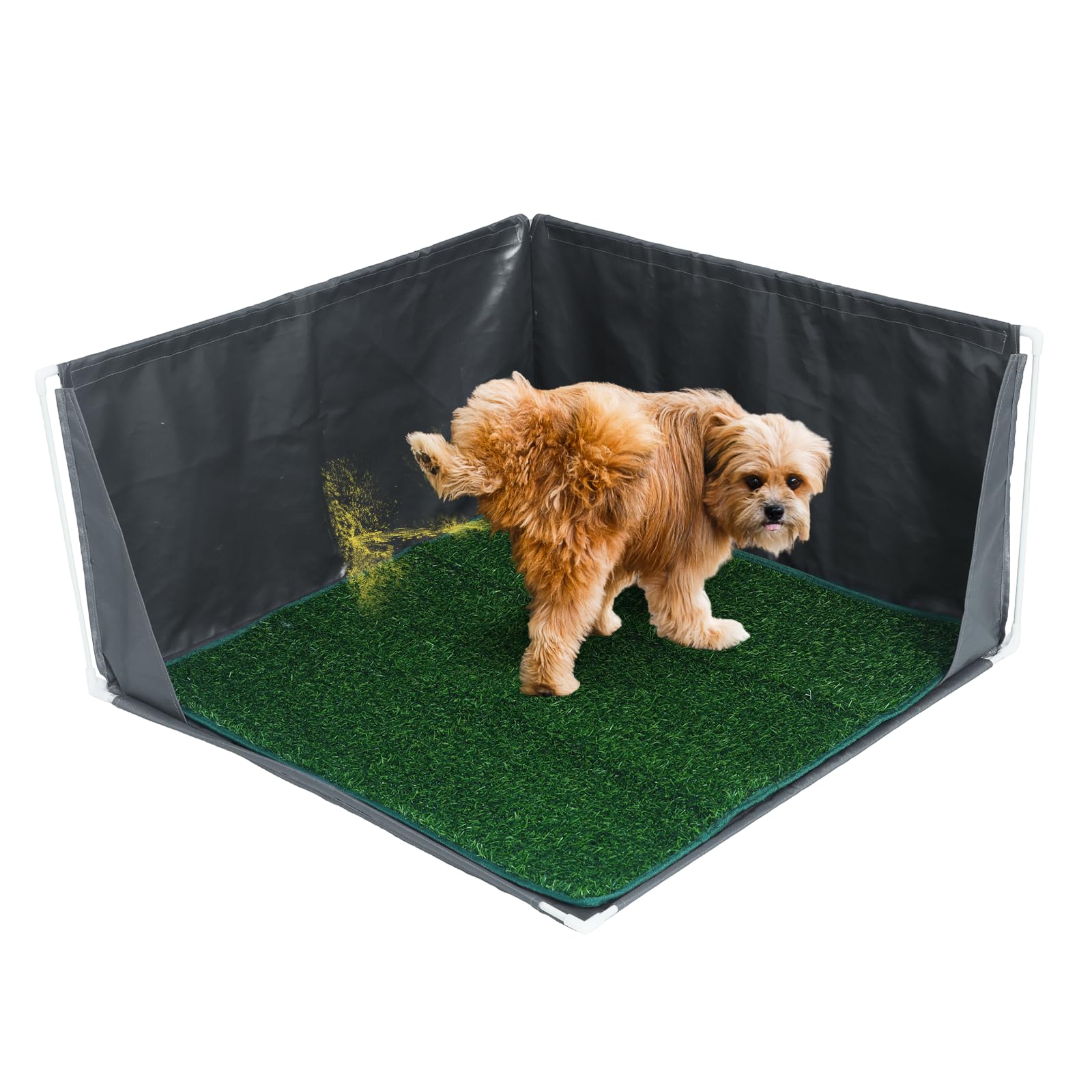 Dog Pee Pad Holder with High Walls, Portable Dog Litter Box for Inside Potty, Splash-Proof No Spill Pee Shield Pad Holder Tray for Puppies Small and Medium Dogs (Grey, Pee Pad Holder w/Grass Turf)