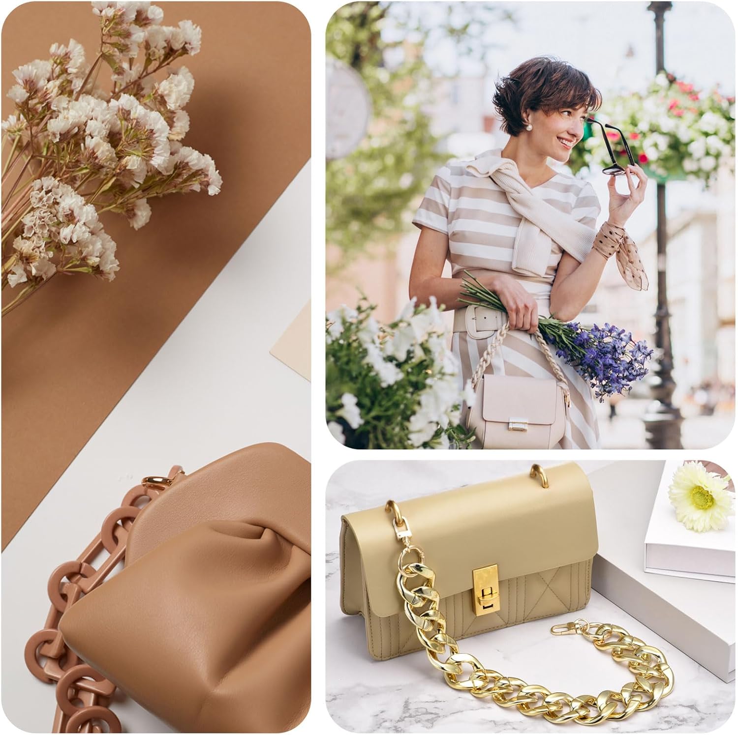 uxcell Acrylic Purse Chain Strap, 17.7" Flat Handbag Replacement Strap Acrylic Flat Chain for Purse Handbags, Brown - Image 5