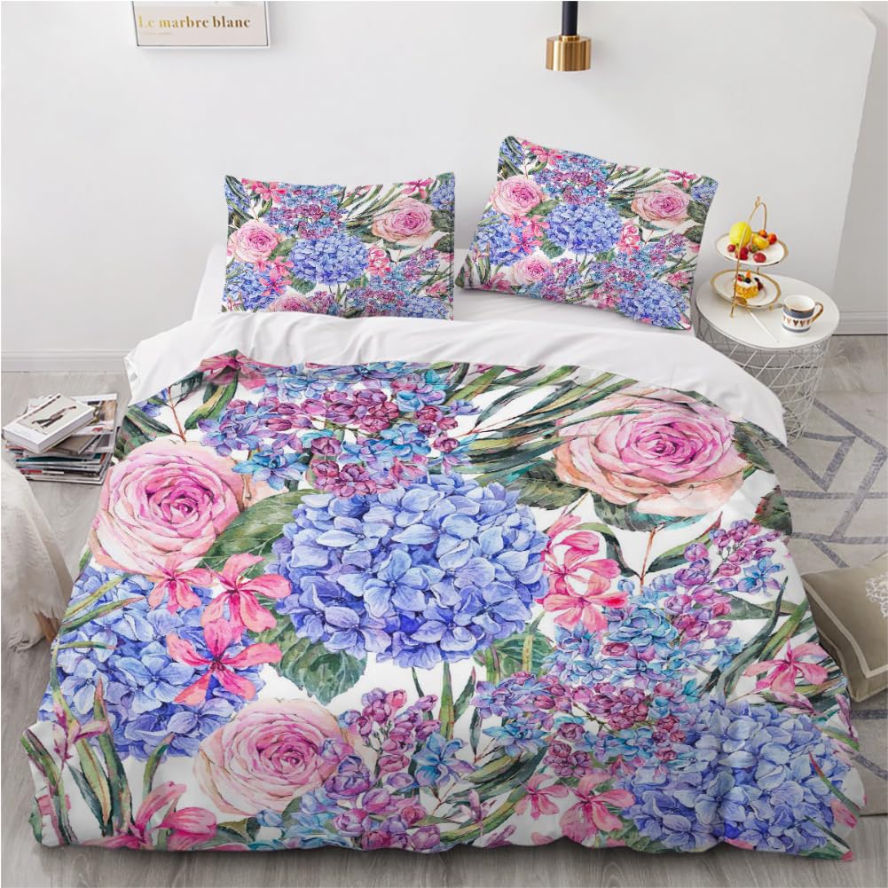 Parure de lit fleurs 220x240cm en microfibre avec housse de couette 2 personnes