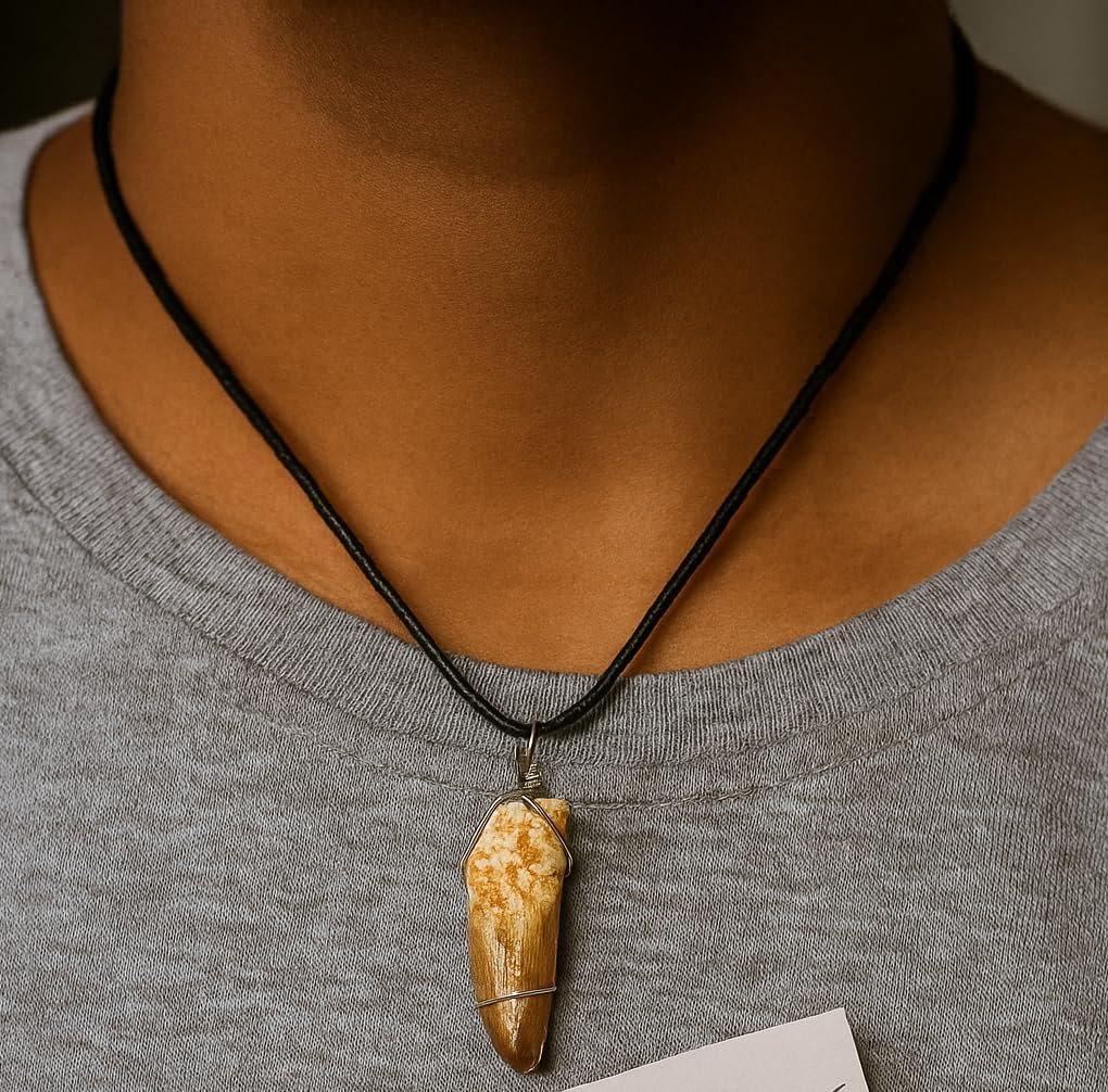 Spinosaurus Tooth Pendant in Custom Wire Choice: Stainless Steel- Copper- Bronze-Titanium-Niobium- Gold-RoseGold Dinosaur Teeth, Real Fossil DinosaurTooth Necklace