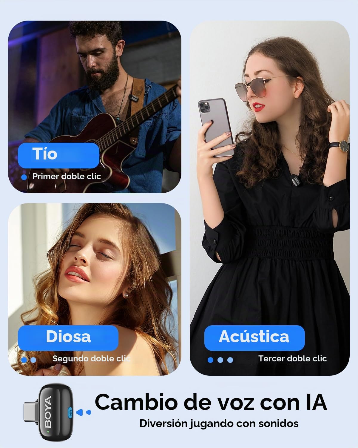 BOYA BOYAMini USB C Mini Micrófono Inalámbrico, AI Voice, 2 Pack Micrófono Lavalier para Podcast Live Stream Tiktok Vlog Video Recording