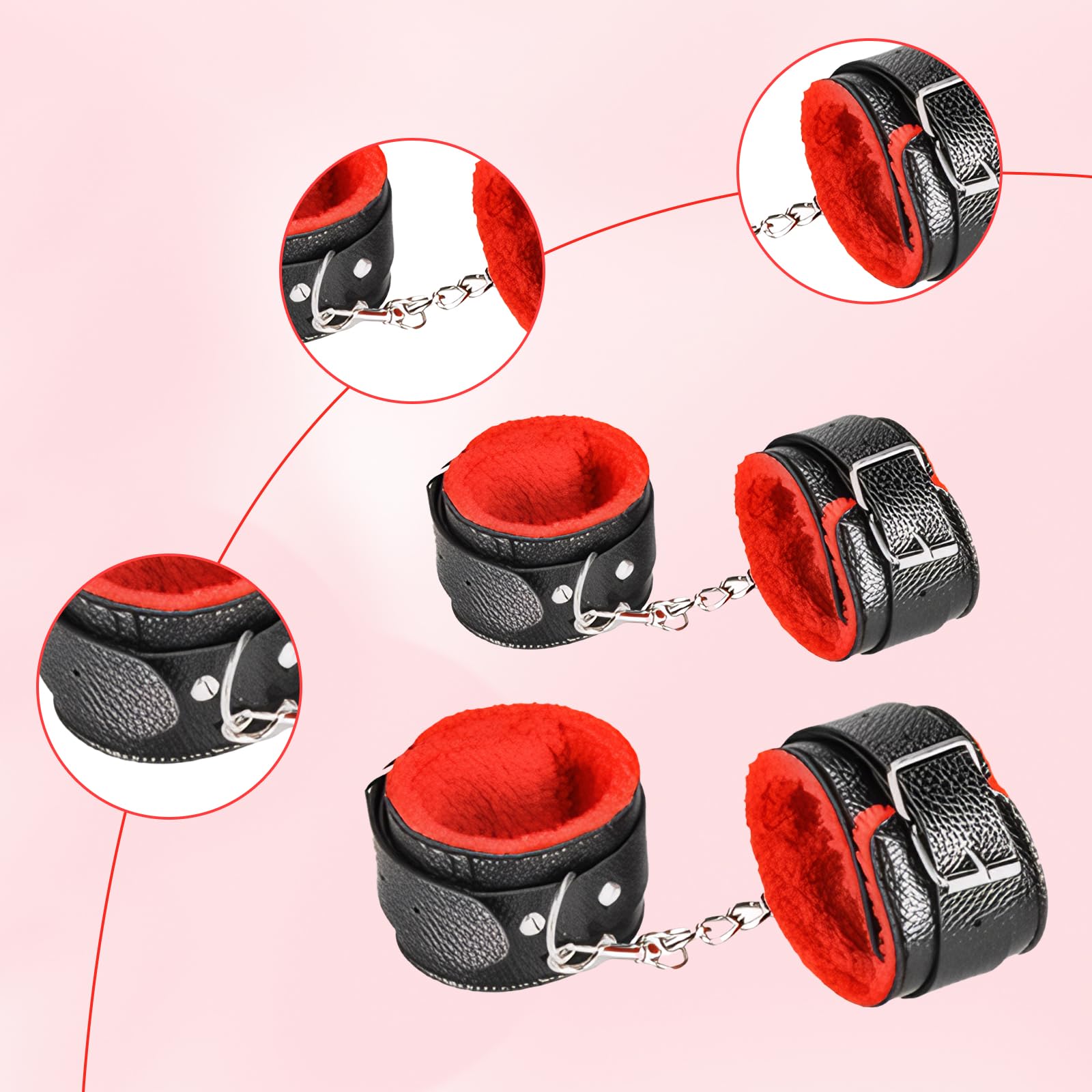 Set bondage nero e rosso kit di contenzione BDSM da 13 pezzi per coppie – Kit bondage per principianti accessorio per sesso estremo per donne e uomini set di contenzione per letto