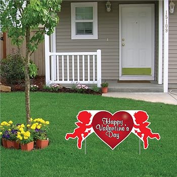 Amazon Com Victorystore Yard Sign Outdoor Lawn Decorations Valentine S Lawn Decoration Happy Valentine S Day Cupid 2 Feet X 4 Feet Sign W 2 Ez Stakes Garden Outdoor