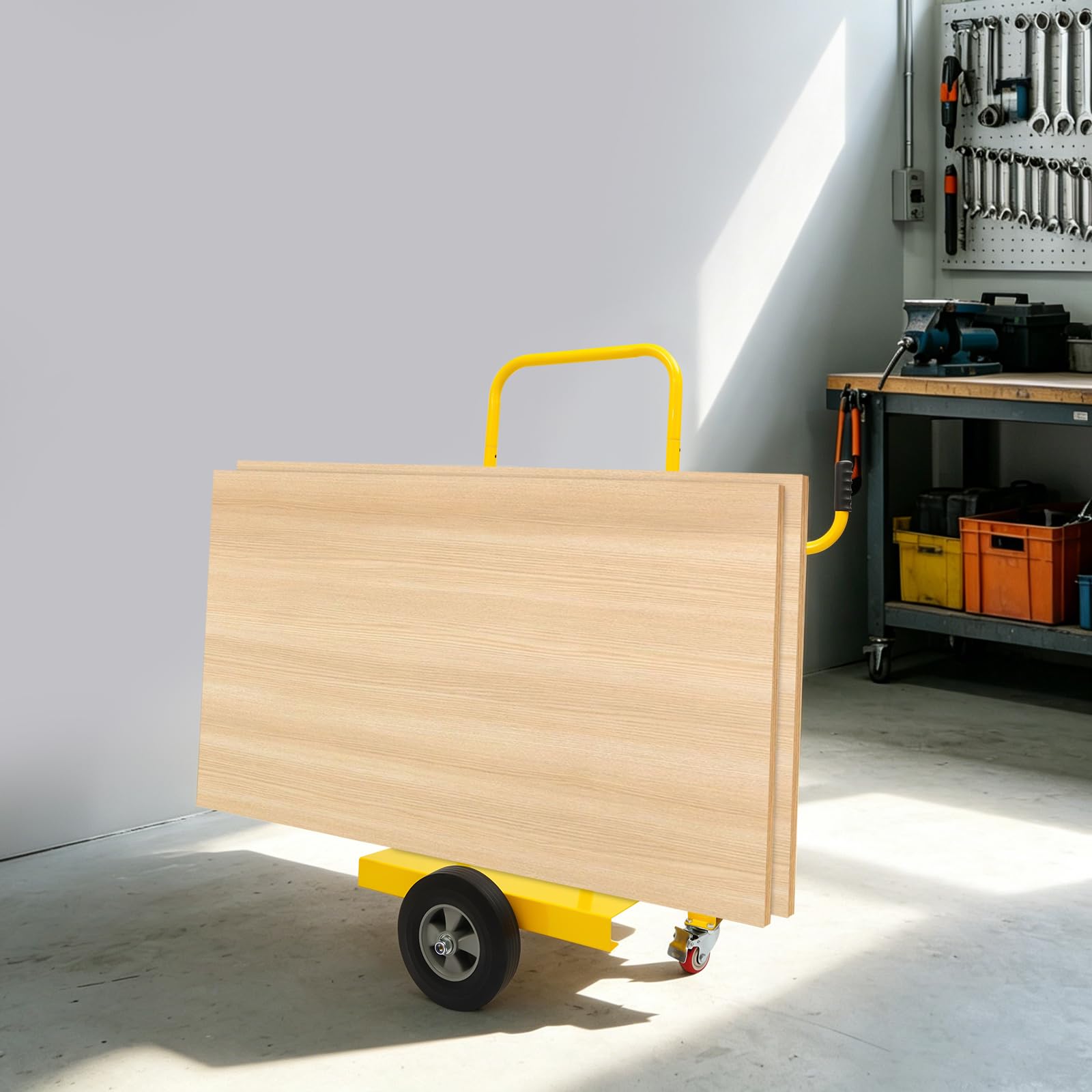 Plattenkarren 300 kg Tragkraft, Plattenwagen mit 4 Rädern, Rollwagen Transportwagen zum Transport Platten, Fenstern, Holzplatten, Gelb