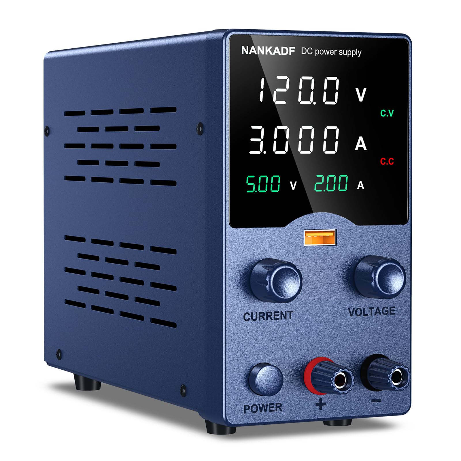 Labornetzteil, DC-Netzteil, Labornetzgerät mit Drehknopfverstellung, einstellbares Schaltnetzteil mit 5V 3,6A USB-Schnellladefunktion (120V 3A)