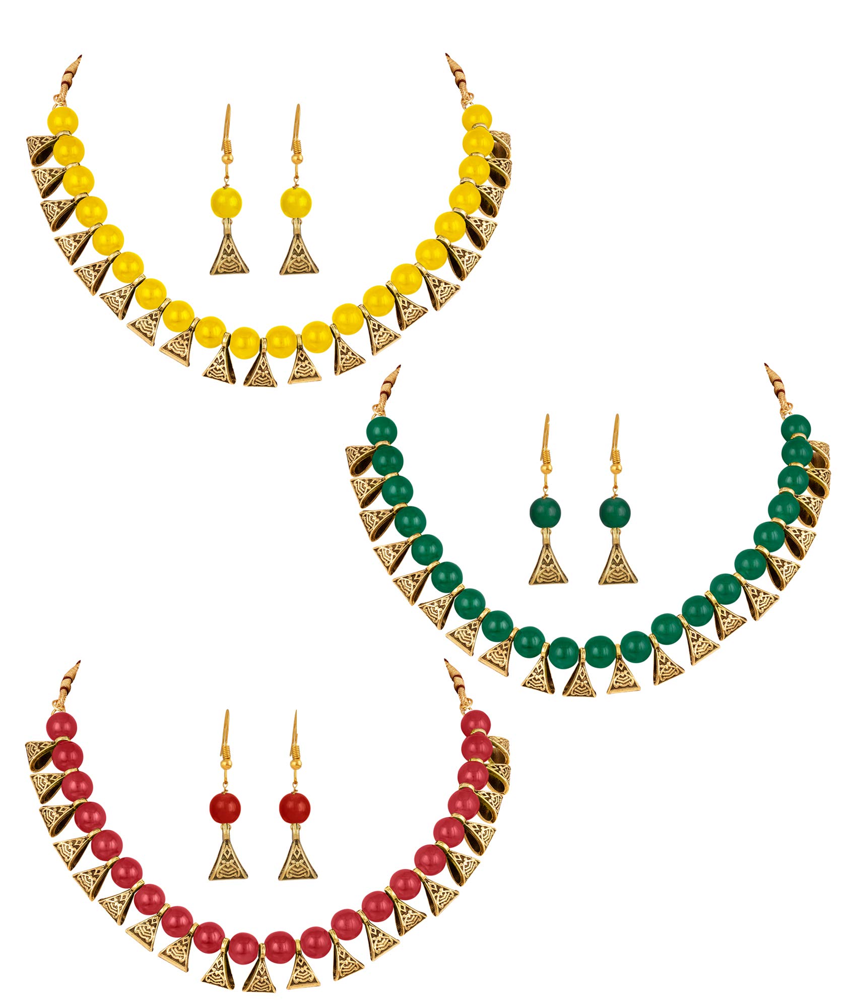 JFL - Jewellery for Less Fashion Combo of 3 German Oxidized and Onyx Beaded Necklace Set with Adjustable Thread for Women & Girls(Red, Green & Yellow),Valentine (B08YF4MRTN) Amazon Price History, Amazon Price Tracker
