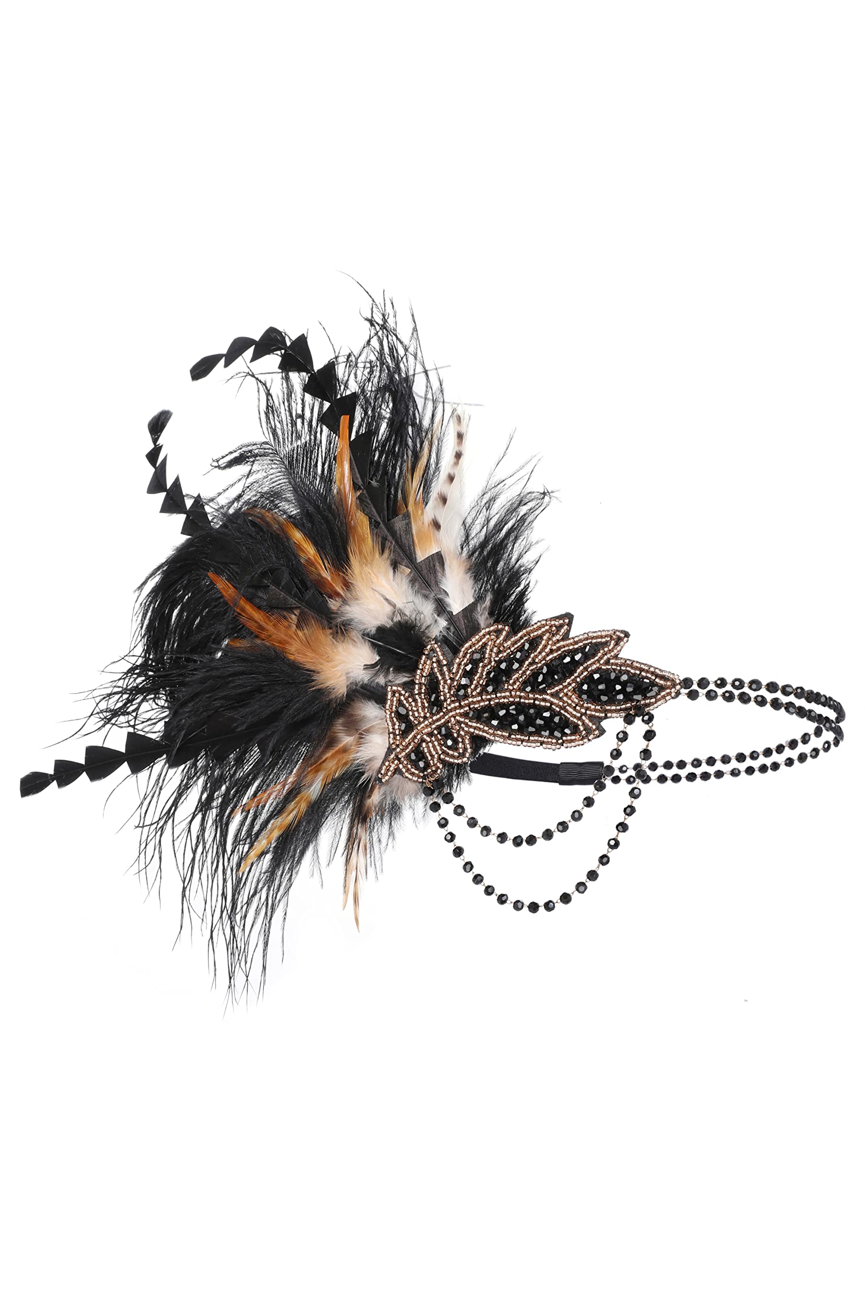 Feather Headpiece Sequined Showgirl Flapper Headband 1920s Accessories Black
