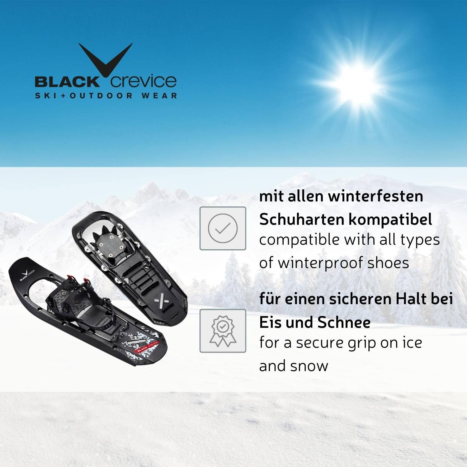 Black Crevice Racchette da neve uomo e donna I racchette da neve per escursioni in plastica leggera I Scarpe da neve per scarpe da 36 a 48 I Due diverse misure per carico