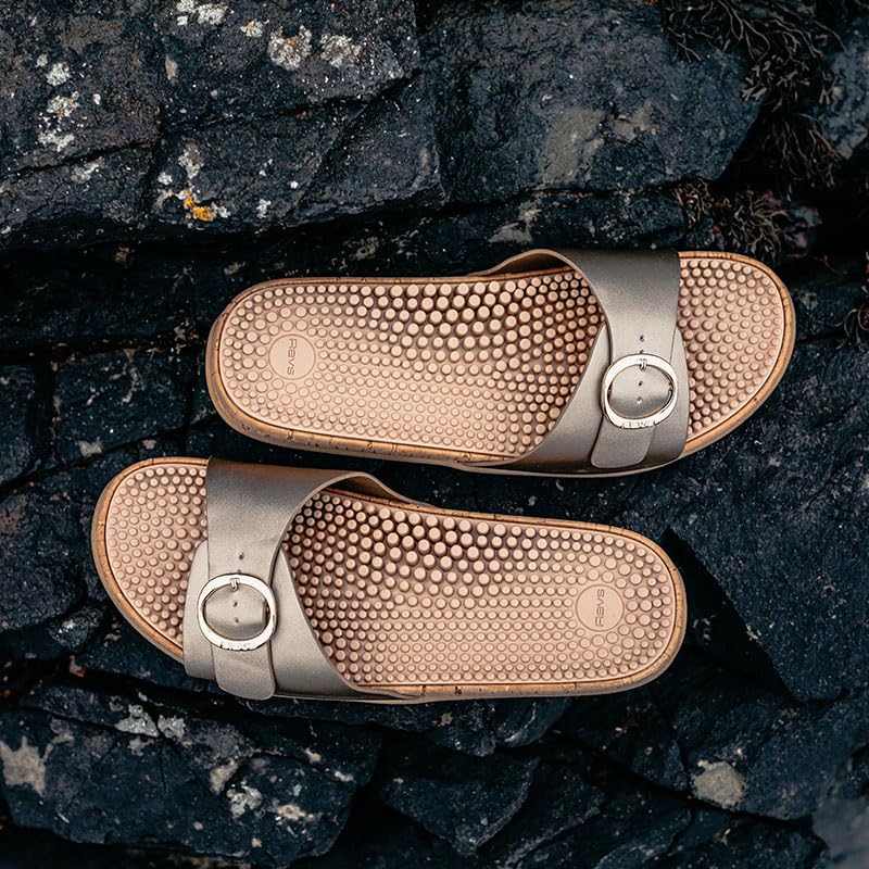 Revs - Katrine - Women’s Single Strap Reflexology Massage Sandals, Gold US5