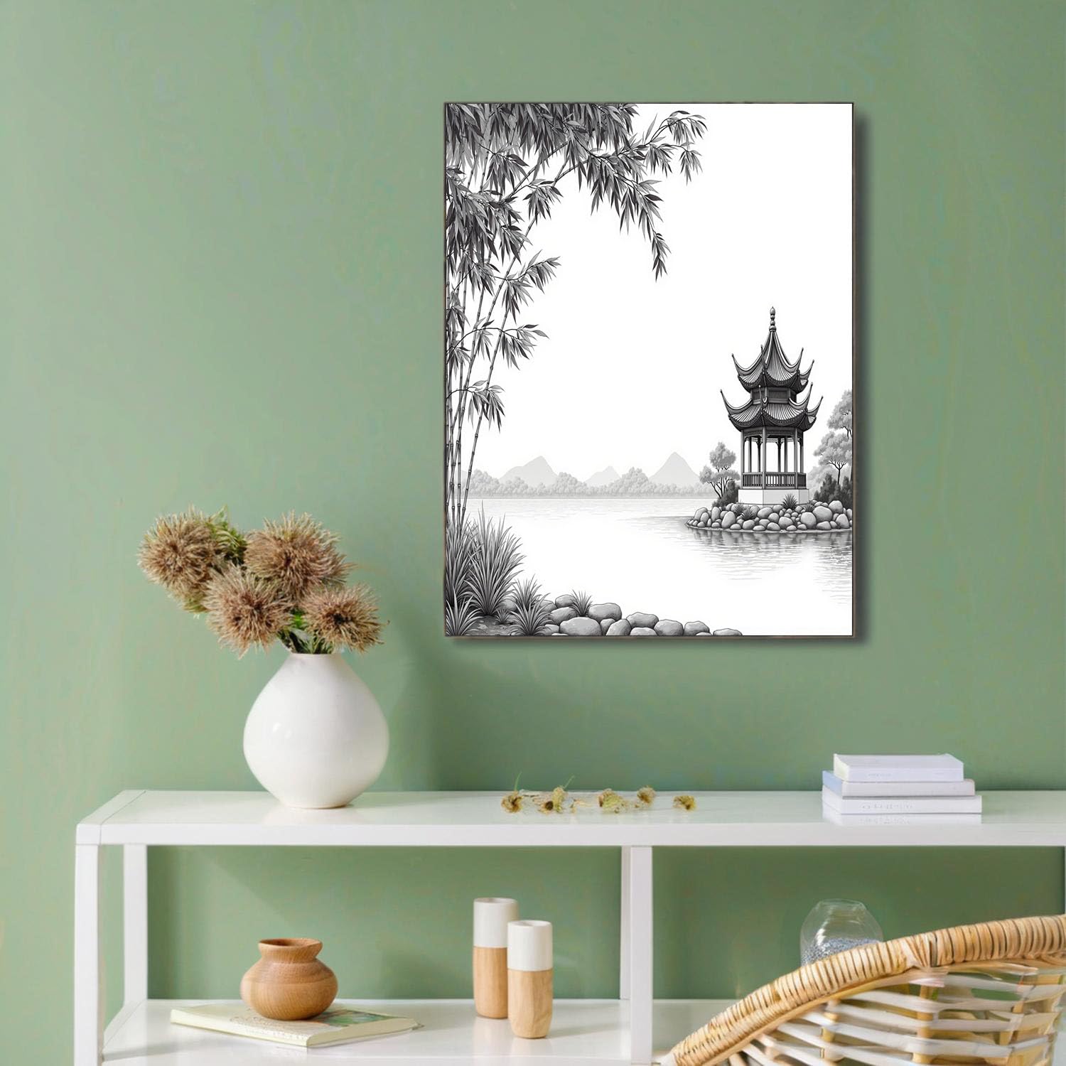 Cuadros de decoración para salón con bambú junto al lago para crear un oasis en tu dormitorio 8