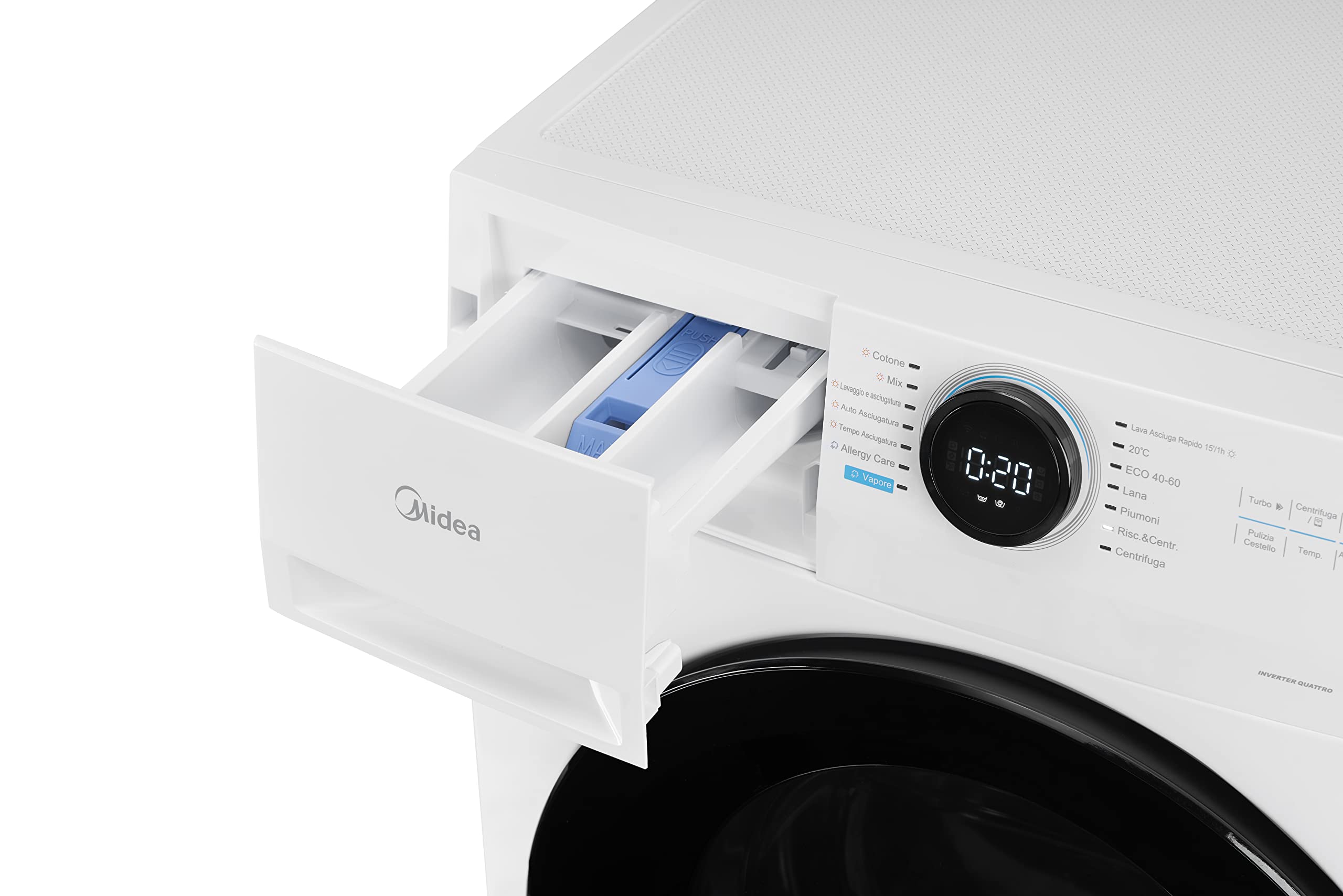 Midea MF200D80WB-E Lavasciuga a Carica Frontale, Motore Inverter, Display touch a LED, Vapore,Turbo Wash, Smart Control,1400 RPM, Carico 8/6 Kg, Bianco