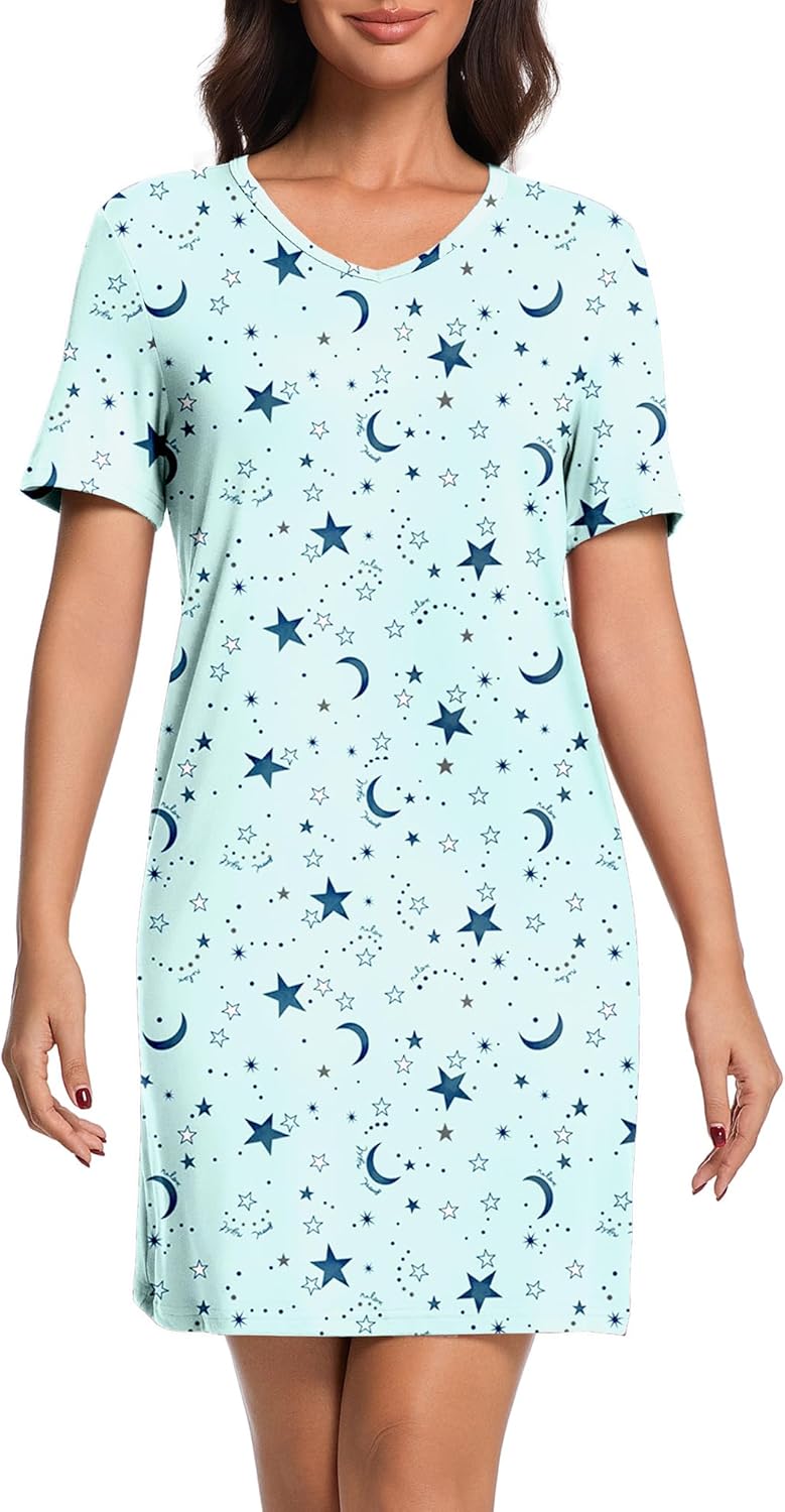 Women's Short Sleeve Nightshirt Nightgowns for Sleep Lounge Pajama dress sleepwear for Women