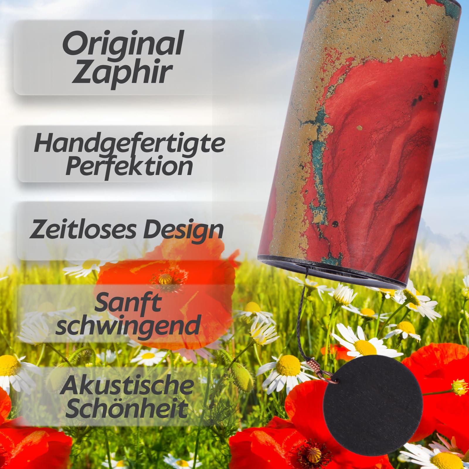 Zaphir Klangspiel Sunray Sommer | Windspiel Geschenkverpackung in Schwarz - Chimes als Geschenk für Yoga, Kinder und Meditation in Rot