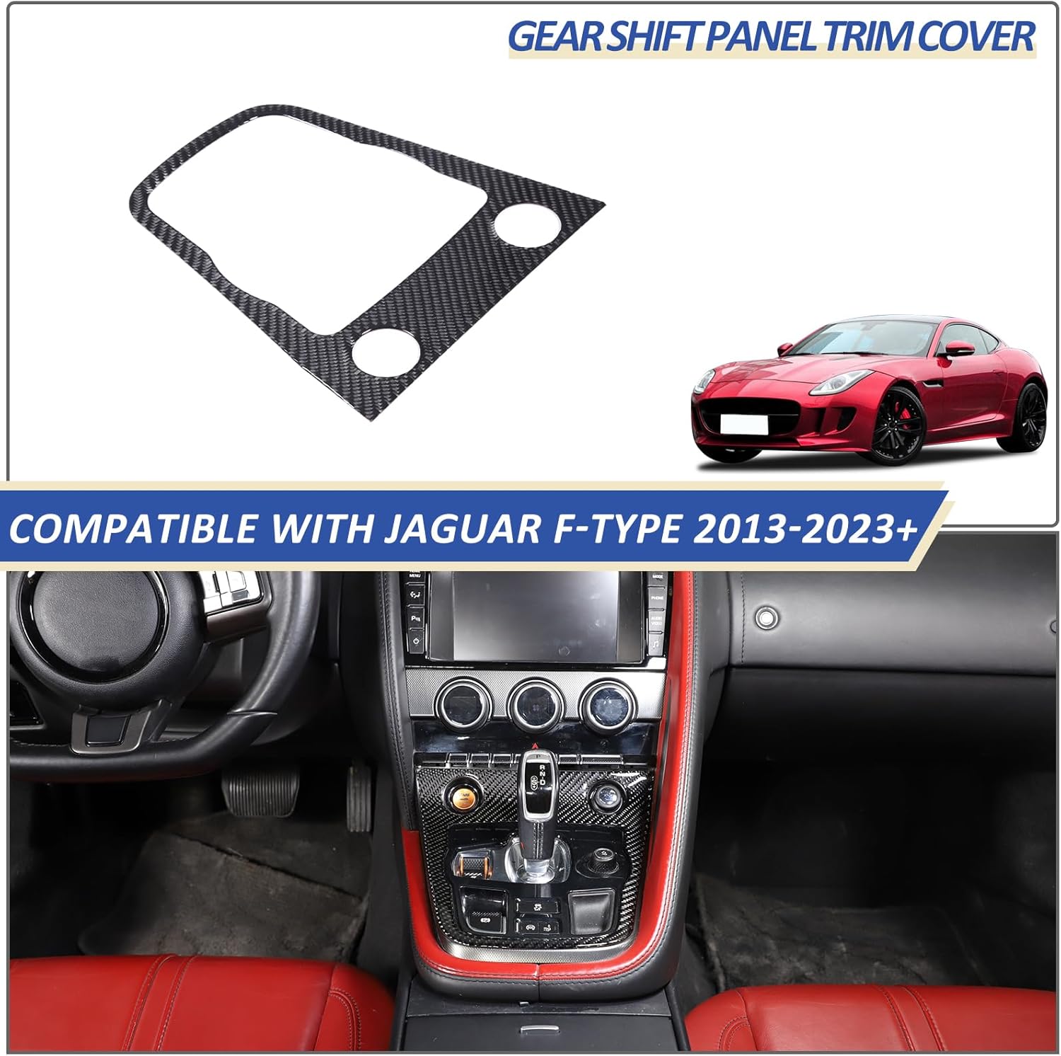 Daeiclru Real Carbon Fiber Car Interior Gear Shift Panel Trim Cover Compatible with Jaguar F-Type 2013-2024, Central Control Gear Shift Panel Frame Sticker Accessories (Style A - Black)