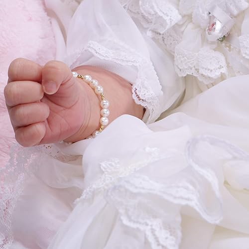 Miniatura 2 de Pulsera yo collar para niños chapado en oro de 14 quilates con perlas cultivadas y colgante de cruz para bautismo, bautizo o primera comunión regalo