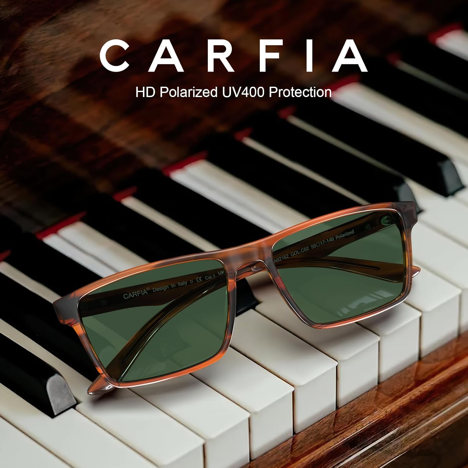 CARFIA Retro Acetate Mens Sunglasses Polarized Classic Square Sun Glasses CA62162 - Image 3