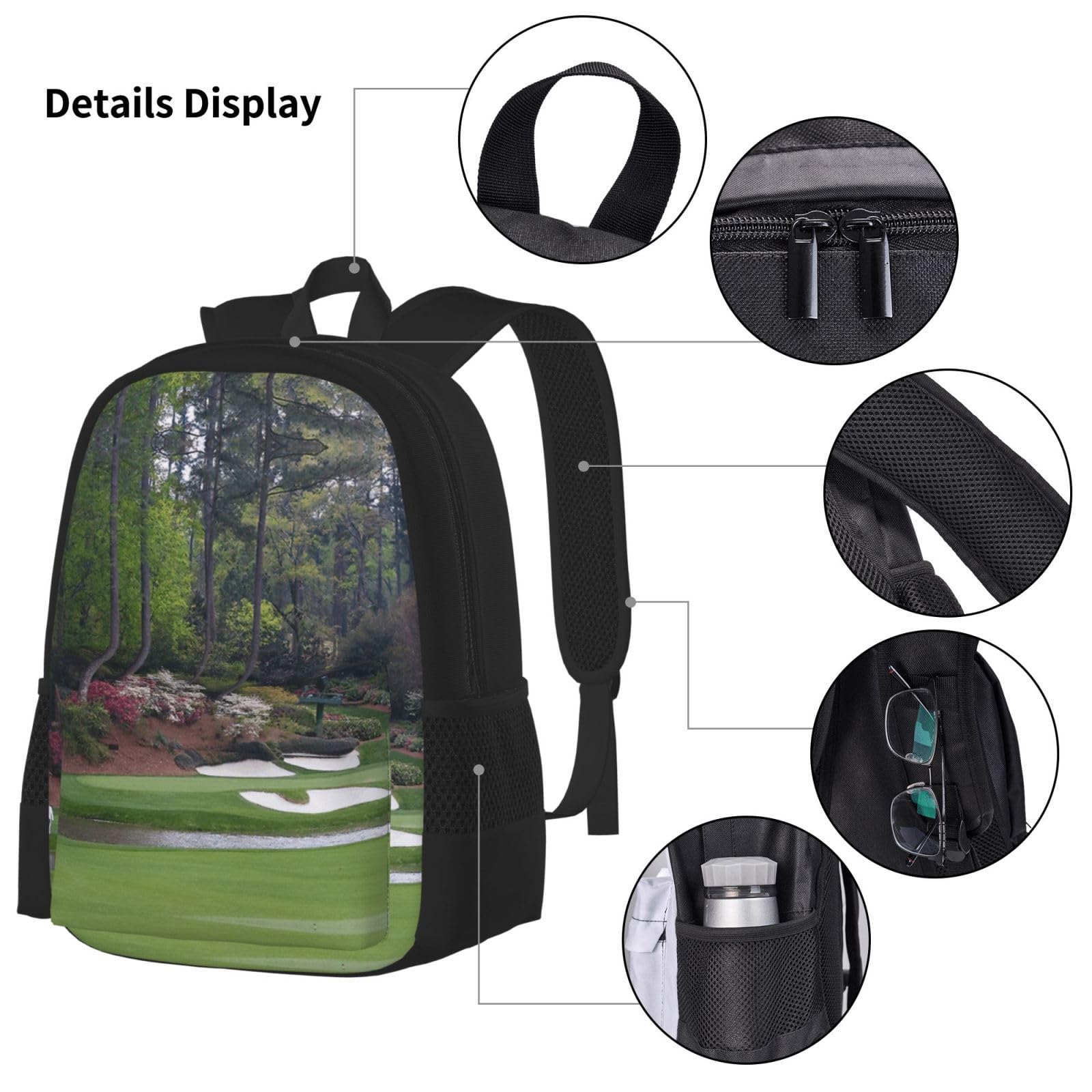Juego de 3 mochilas escolares con estampado de campo de golf, mochila para laptop resistente al agua de gran capacidad con bolsa de almuerzo aislada y estuche para lápices para adolescentes de