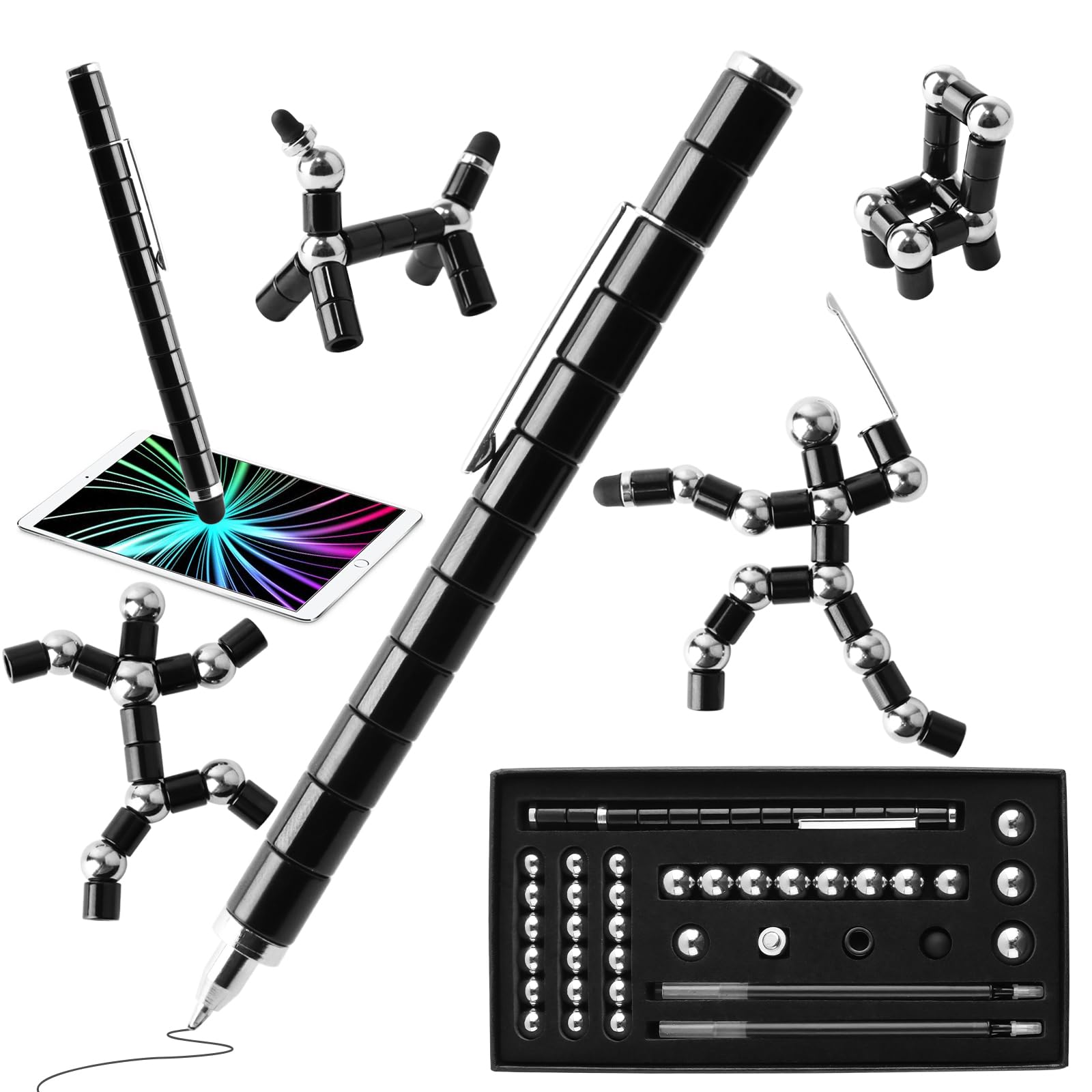 Penna Magnetica, Fidget Pen,Penna a Sfera Magnetica, Penne Magnetiche Multifunzione, Penna Giocattolo Combinata Penna Magnetica in Metallo Decompressione Creativa per Uomini, Donne e Adolescenti