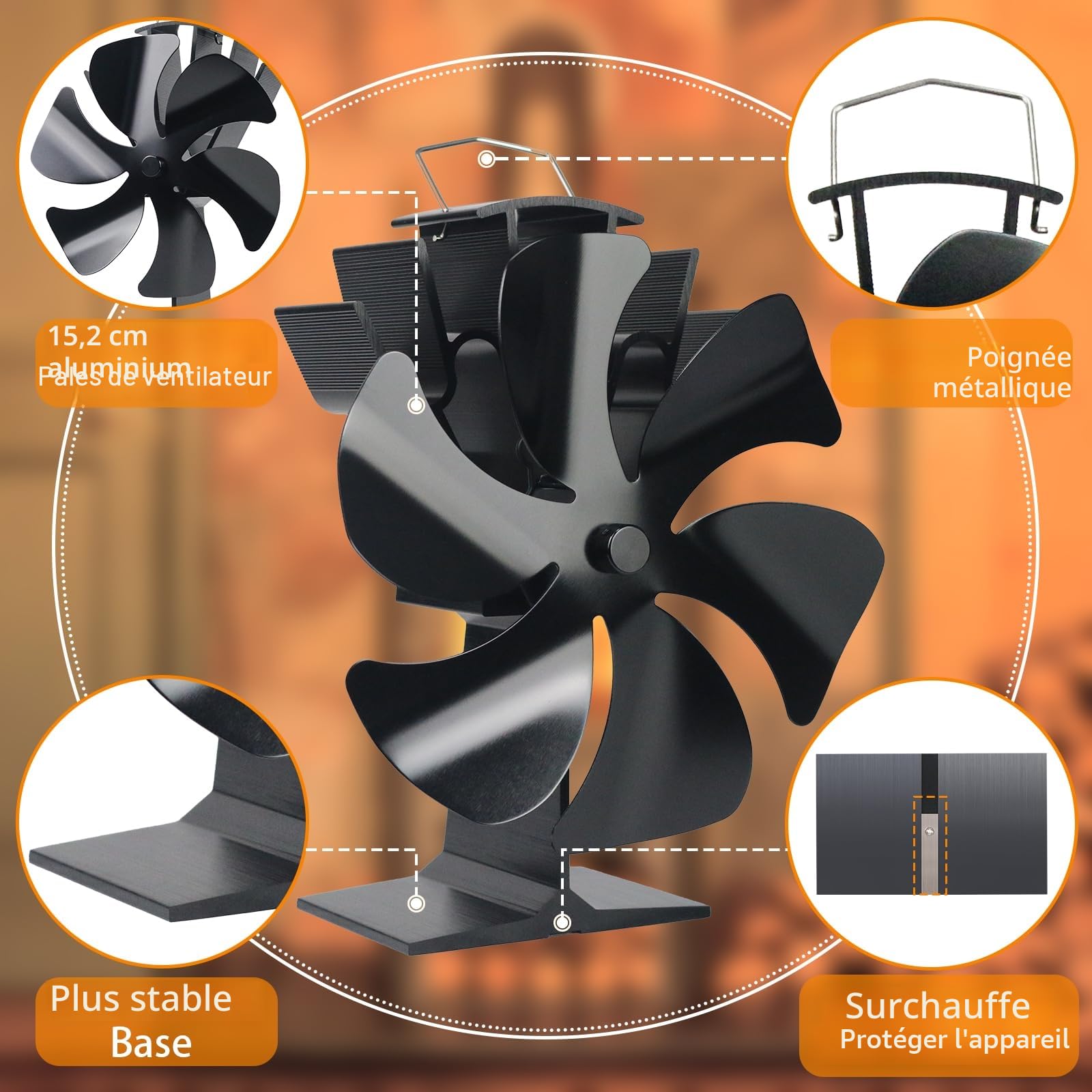 Tomersun Ventilateur de Poêle à Bois Alimenté par la Chaleur - Pour Poêle à Pellets, Cheminée