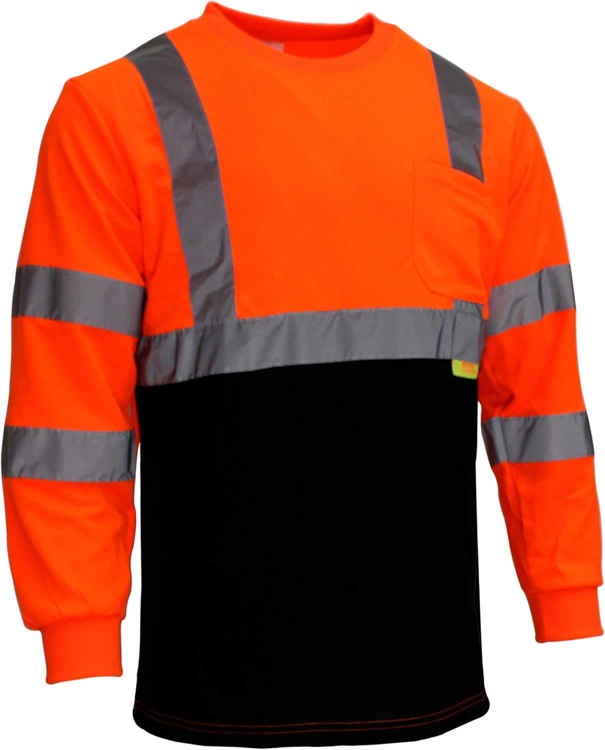 Troy (Pack of 5 Safety BFL8711 Class 3 Hi-Viz Long Sleeve Black Bottom Safety T-Shirts with Reflective Tapes(Or, M)