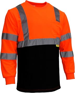 Troy Pack of 5 Class 3 Hi-Viz Long Sleeve Black Bottom Safety T-Shirts with Reflective TapesOr, S