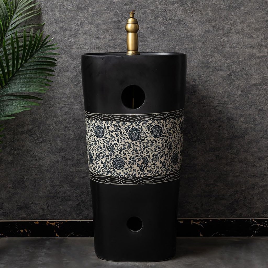 Pedestal Sinks Balcony Basin, Outdoor Garden Pool Retro Column Wash Integrated Floor-Standing Basin Bathroom Sink (A)